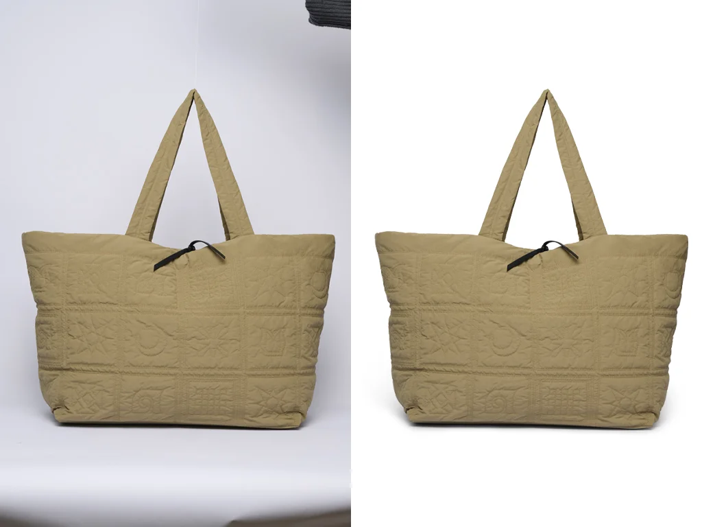 Collage or workspace showing professional product photo editing process at Clarity Edit