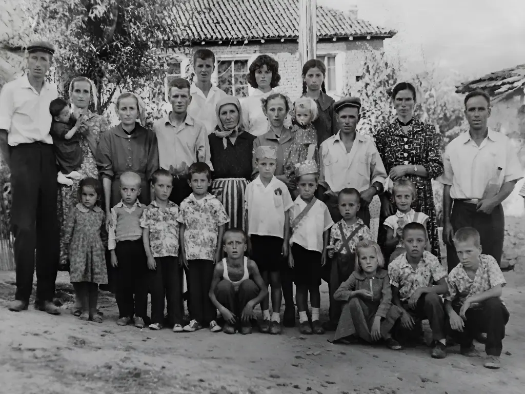 Family sitting together with old photo albums