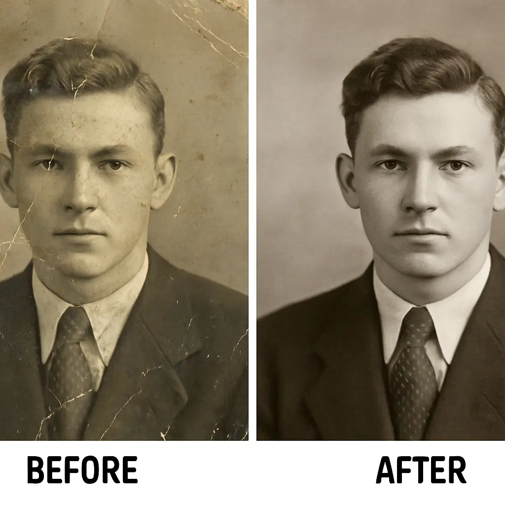 Before and after old photo restoration