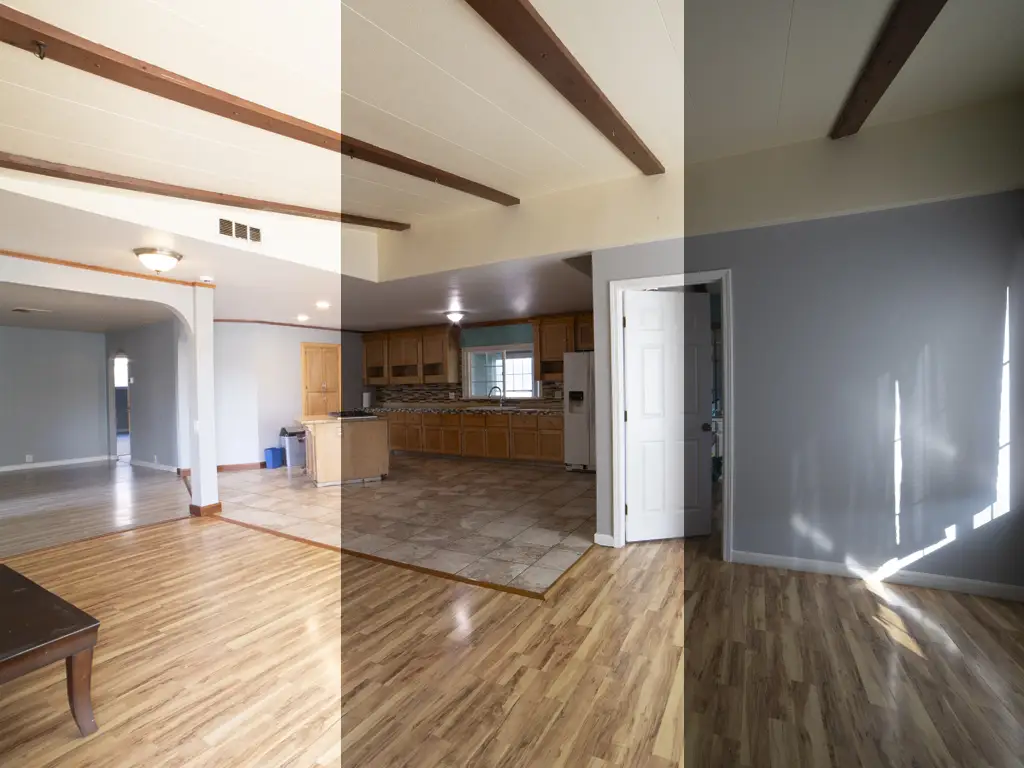 Bracketed real estate photos showing high, mid, and low exposures for HDR.