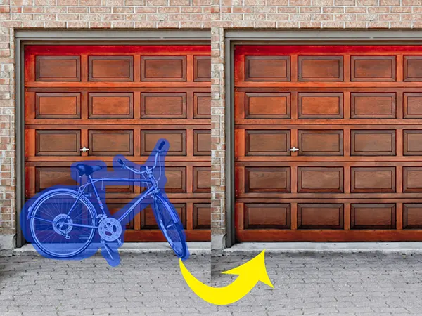 Services 4 Before-and-after object removal, showing a bicycle removed from a garage door.