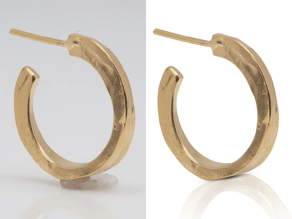 Free Trial 1 Before and after of a product image with added shadow and reflection effects by Clarity Edit