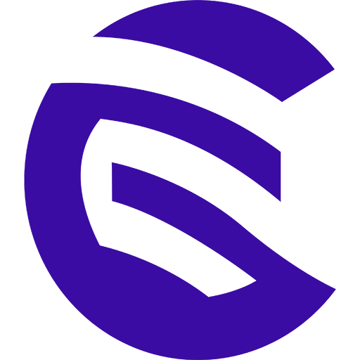 Abstract purple "CE" logo formed by curved lines, on a transparent background (Clarity Edit).