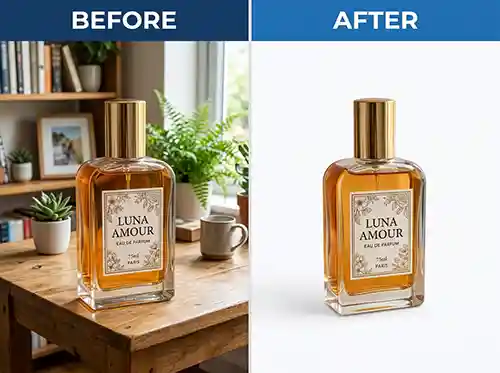 Ecommerce Product Background Removal: A Practical Guide for Online Sellers 1 Before and after background removal of a perfume bottle