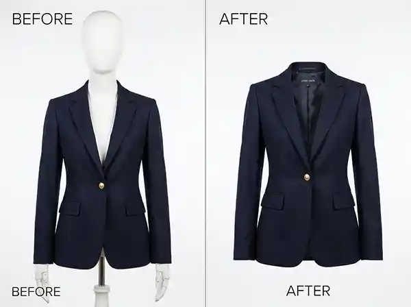 How to Create the Ghost Mannequin Effect for Ecommerce Clothing (Complete Guide) 1 Before and after example showing how to create the ghost mannequin effect for ecommerce