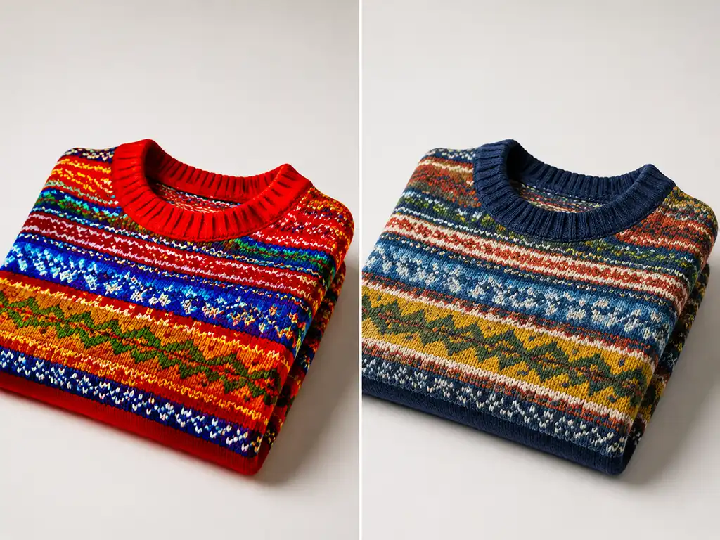 Before and after saturation tuning showing fabric color adjusted to an accurate, true-to-product intensity.