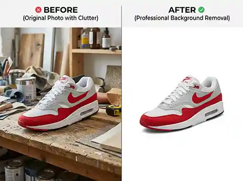 Background Removal Service 2 Shoe product photo before and after background removal