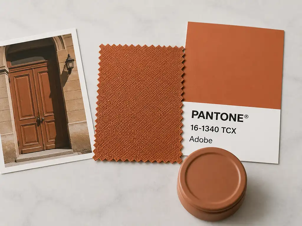 Product photo color-matched to a physical Pantone swatch and reference image for accurate catalog consistency.