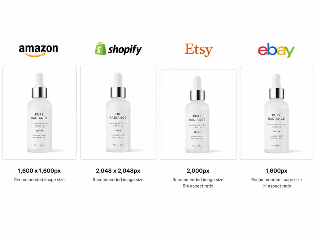 Cropping & Resizing 4 Platform-specific product image resizing for Amazon Shopify Etsy and eBay by Clarity Edit's professional photo resizing service