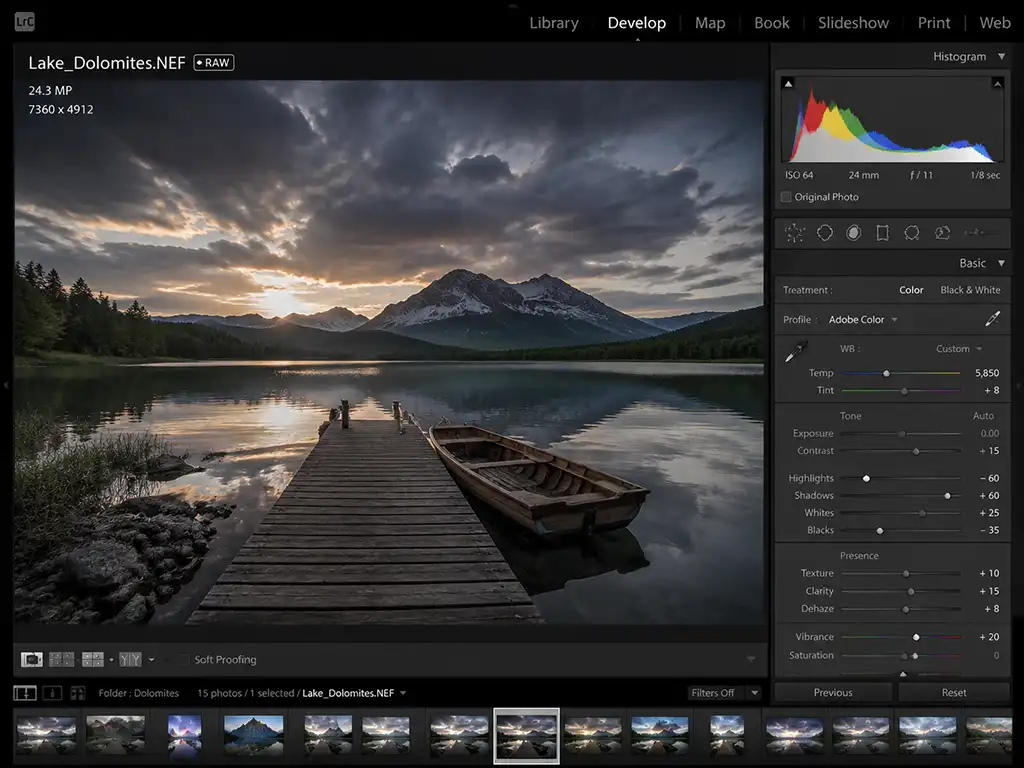 RAW file open in editing software showing full tonal data and color detail being adjusted from a camera RAW format.