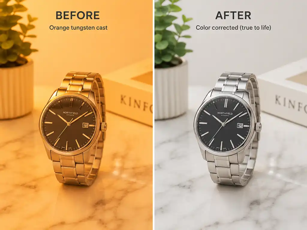 Basic Image Adjustments 5 Before and after of white balance correction removing an orange color cast