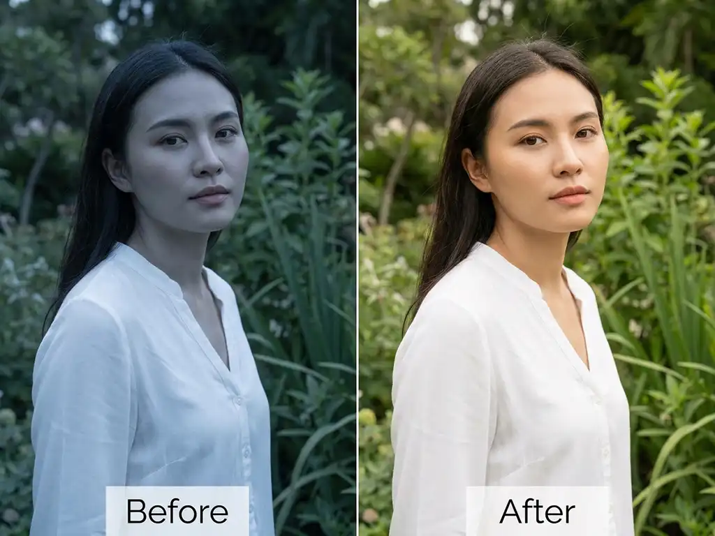 White Balance Correction 4 Daylight white balance correction fixing a cool blue cast from shade on an outdoor portrait