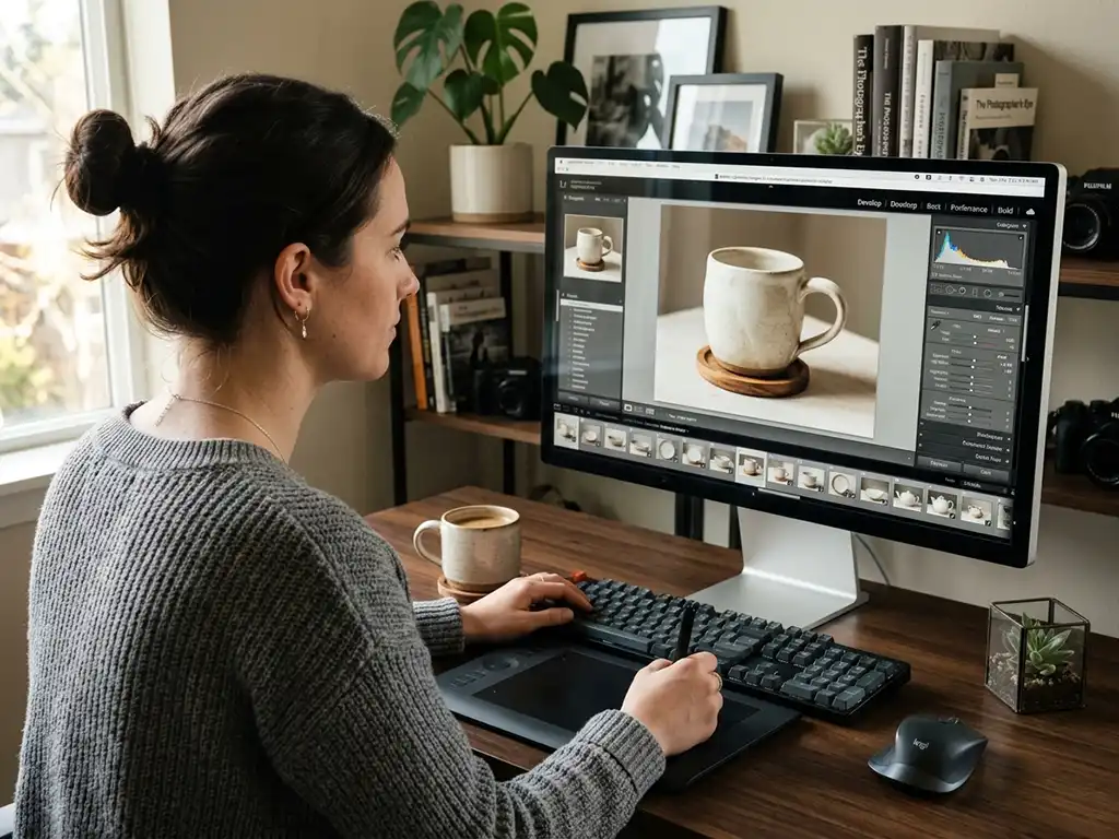 Exposure Adjustment 3 Trained photo editor manually adjusting exposure sliders in Adobe Lightroom during a professional exposure correction workflow