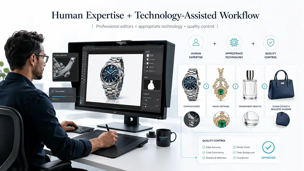 Background Removal Service 16 Professional image editor using advanced technology-assisted workflow to refine product images with precise editing, edge control, and quality assurance.