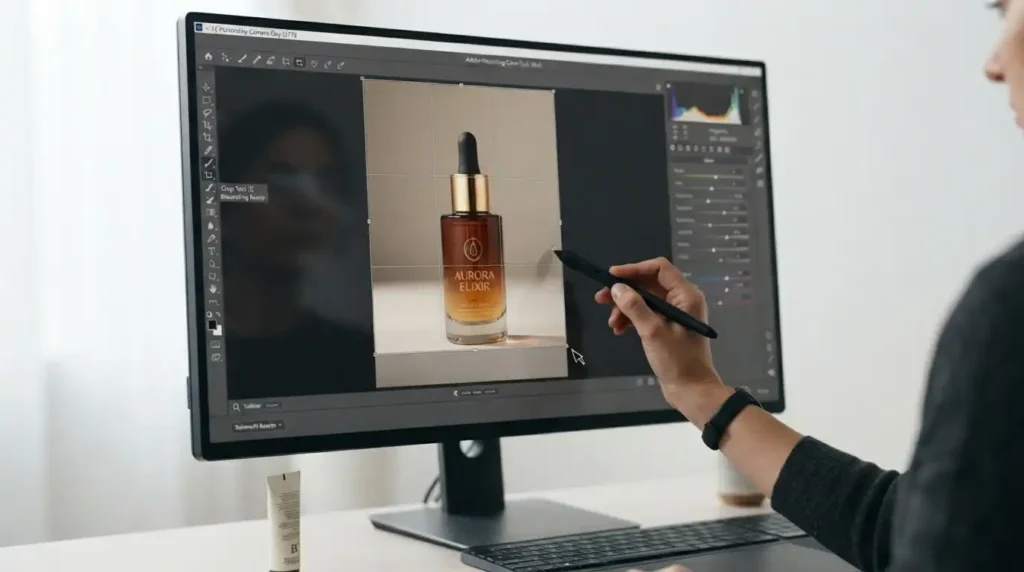 Using crop tool in Photoshop to align and frame product image for eCommerce