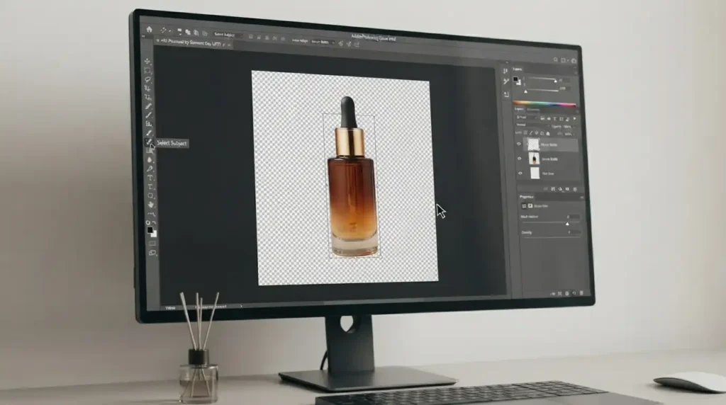 Photoshop select subject tool removing background from product image