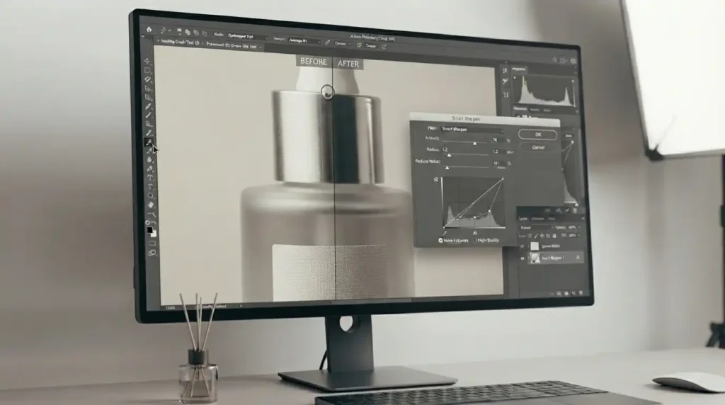 Applying smart sharpen filter to enhance product details in Photoshop
