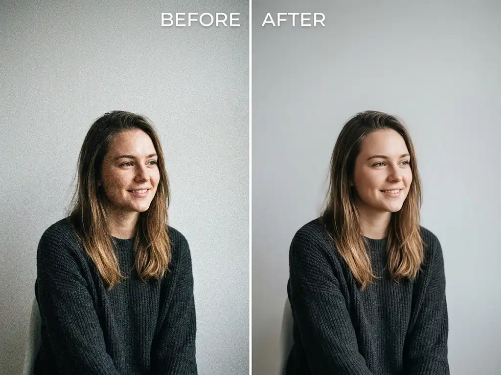Noise Reduction 4 Before and after showing luminance noise removed from a product photo background